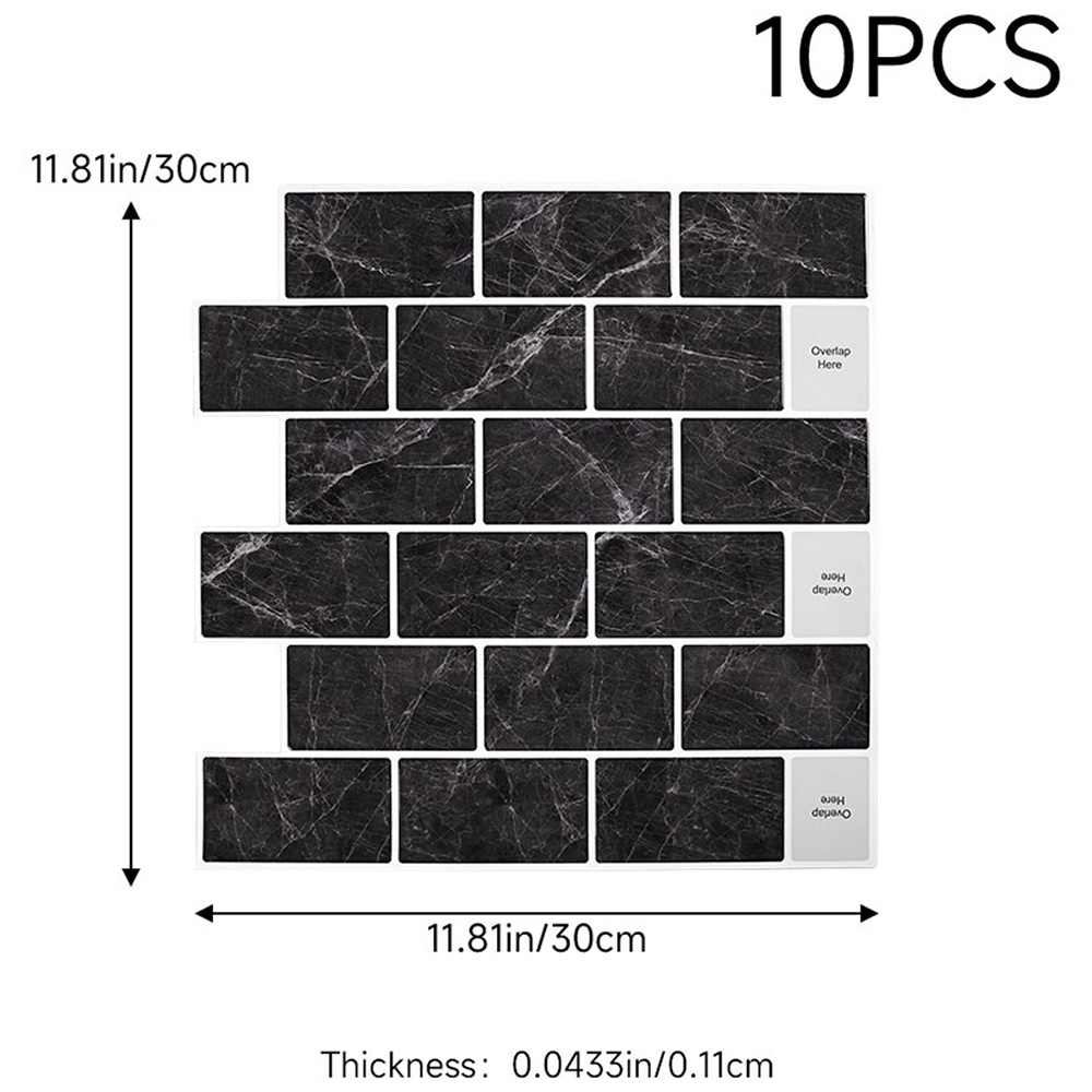 Living and Home Marble Black Peel and Stick Wall Tile Sticker 10 Pack Image 9
