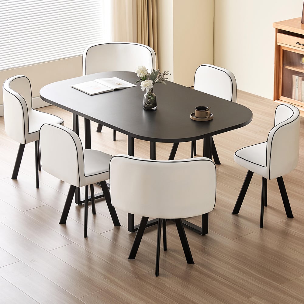 Comfy Living 6 Seater Dining Set Black and White Image 1