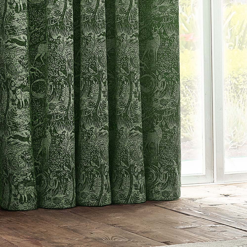 furn. Winter Woods Emerald Animal Chenille Eyelet Curtains 229 x 137cm Image 3