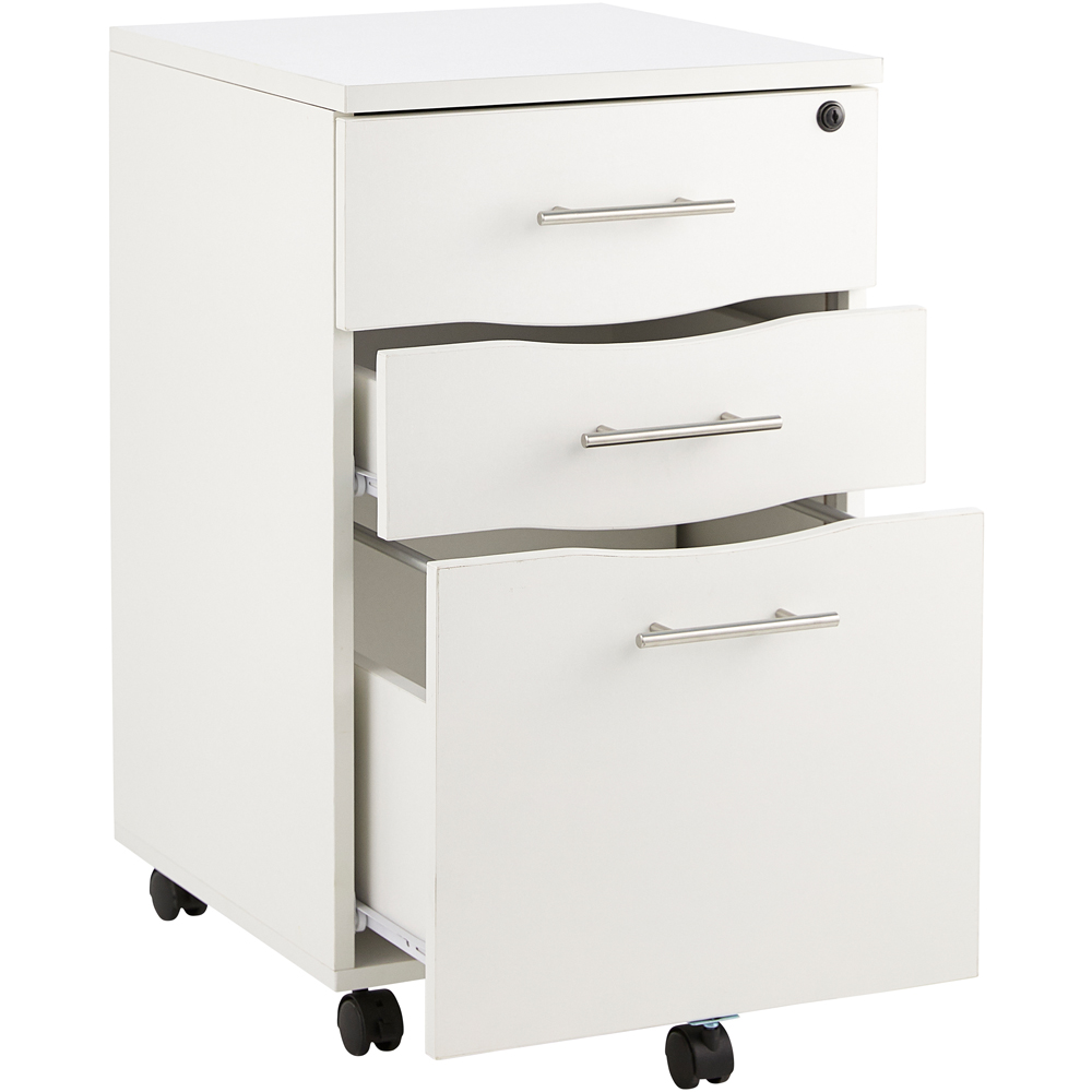 MMT Furniture Designs 3 Drawer White Wooden Lockable Short Filing Cabinet Image 5