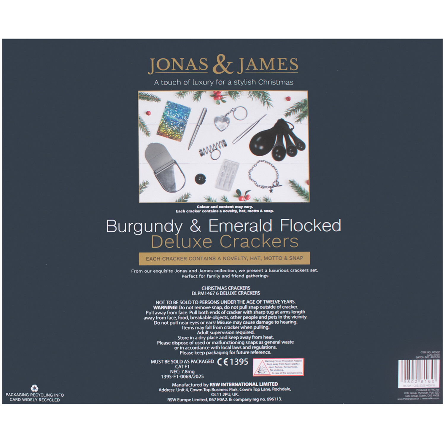 Pack of 6 Flocked Crackers Burgundy and Emerald Image 2