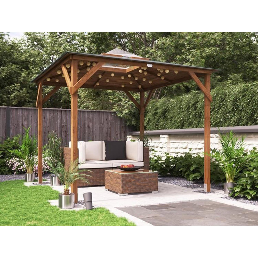 Dunster House Erin 2.5 x 2.5m Brown Wooden Superfelt Gazebo with Perspex Dome Roof Image 5