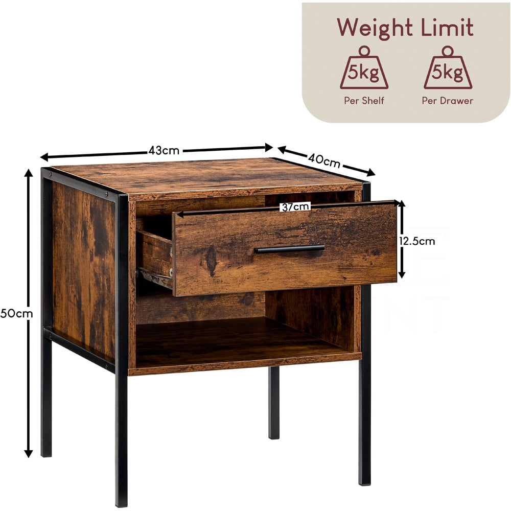 Vida Designs Brooklyn Single Drawer Dark Wood Bedside Table Image 8