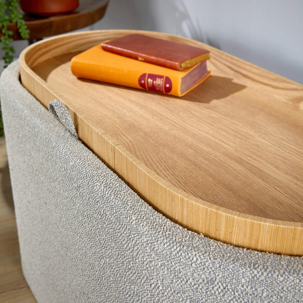 Home Source Merida Grey Reversible Tray Top Lid Storage Ottoman Image 4