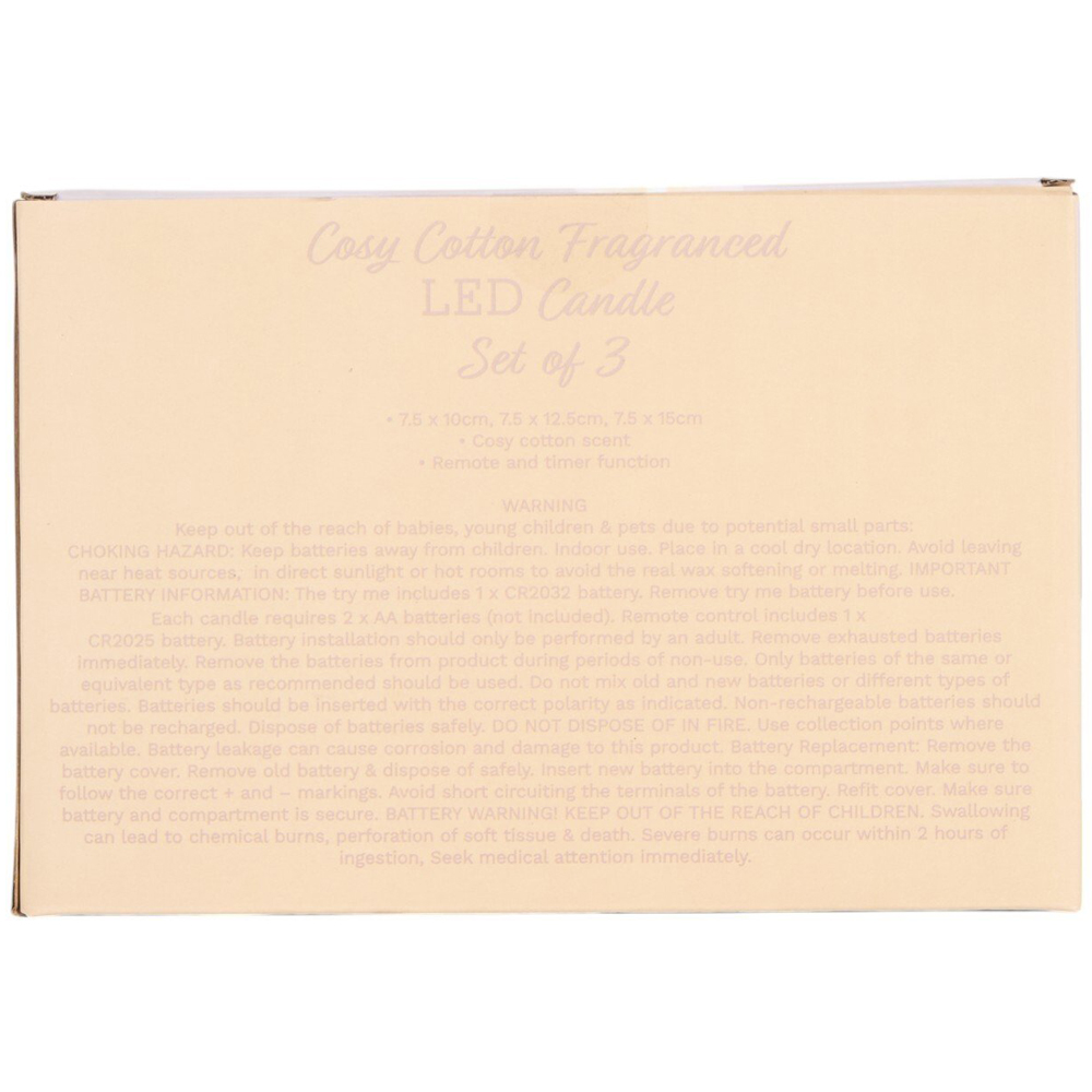 Set of 3 Cosy Cotton Fragranced LED Candles - White Image 5