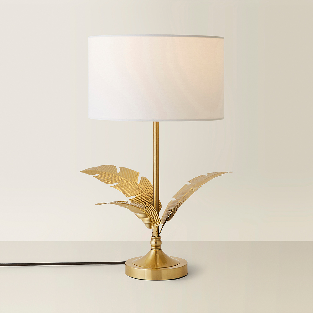 ValueLights Christina White and Gold Palm Leaf Detail Single Stem Table Lamp and Bulb Image 5