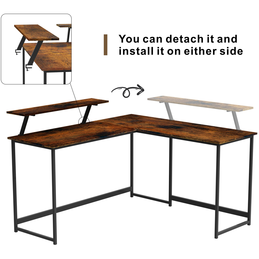 Abrihome Single Shelf Industrial Style L-Shaped Corner Computer Desk Brown Image 4