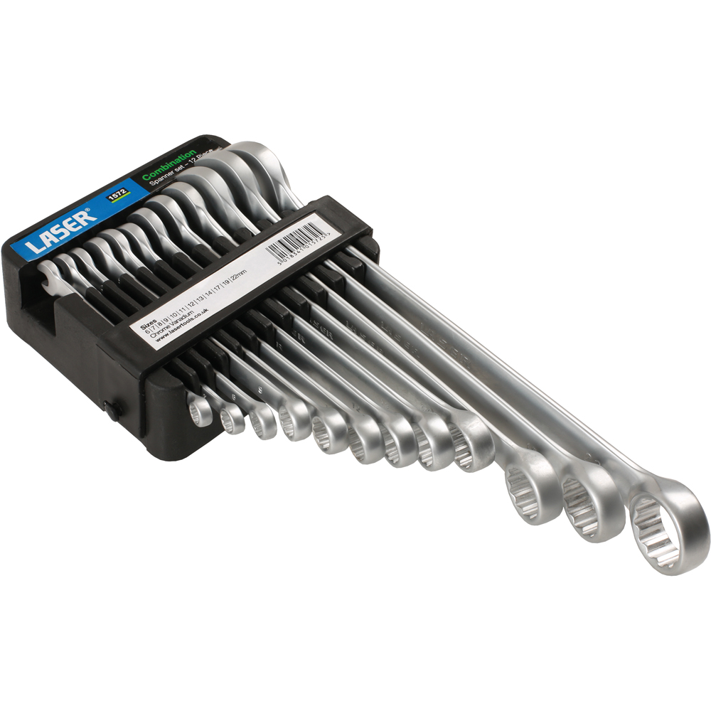 Laser 12 Piece 6-22mm Satin Finish Round Sided Bi-Hex Combination Spanner Set Image 2