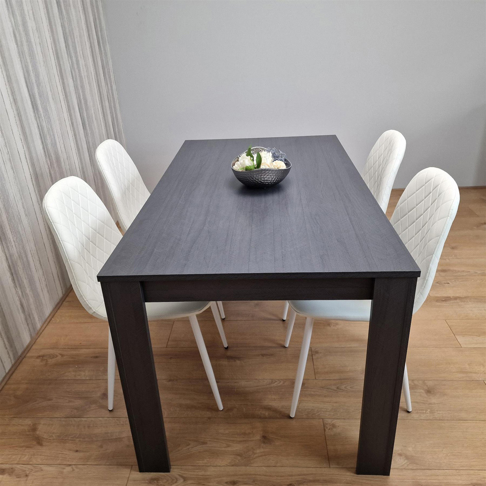 Portland Leather and Wood 4 Seater Dining Set White and Dark Grey Image 2