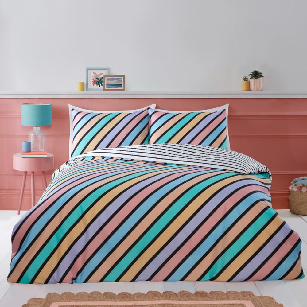 Rapport Home Double Oxford Pastel Stripe Microfibre Reversible Duvet Cover Set Image 1