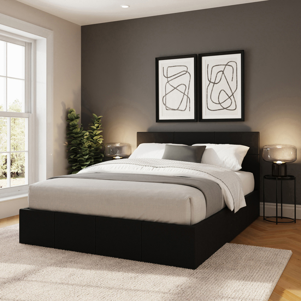 GFW King Size Black Faux Leather End Lift Ottoman Bed with Memory Pocket Spring Mattress Image 8