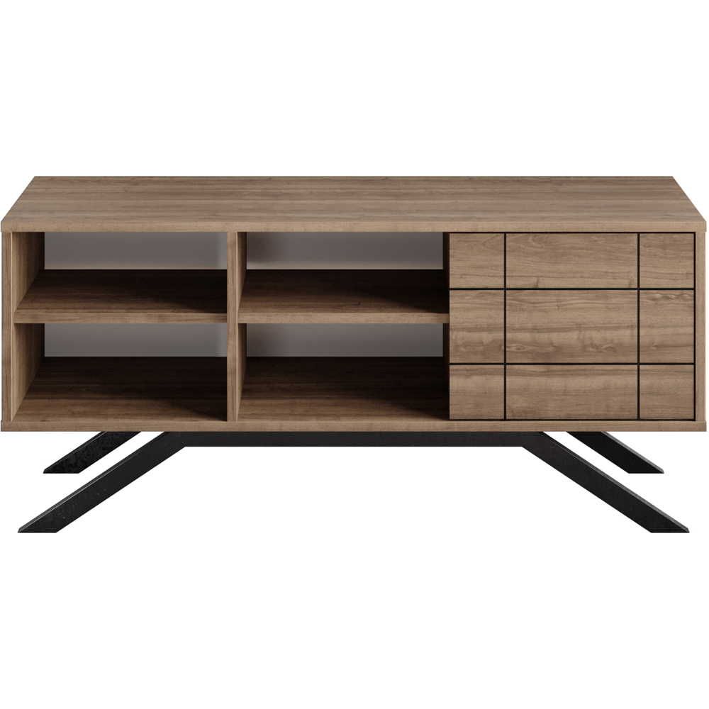 Decorotika North Single Door 4 Shelf Walnut and Black TV Unit Image 2