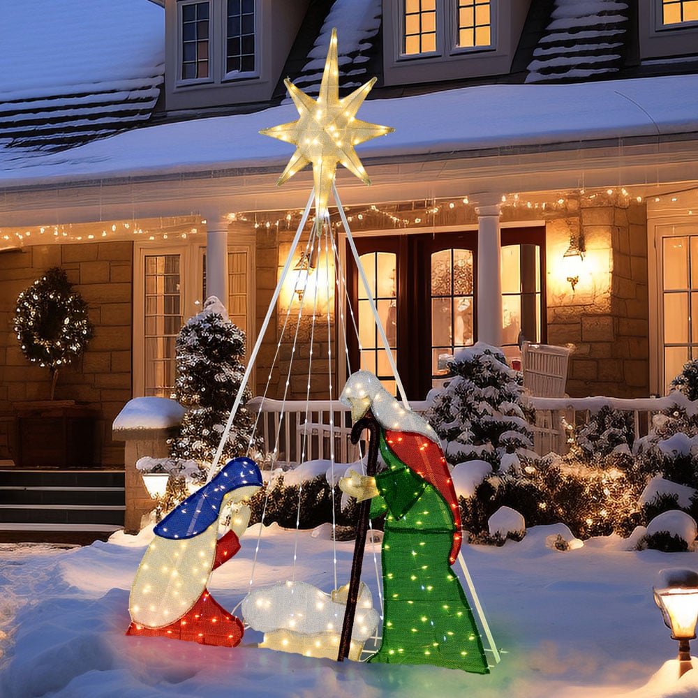 Costway Lighted Nativity Scene Holy Family Set Christmas Decoration 6ft Image 5