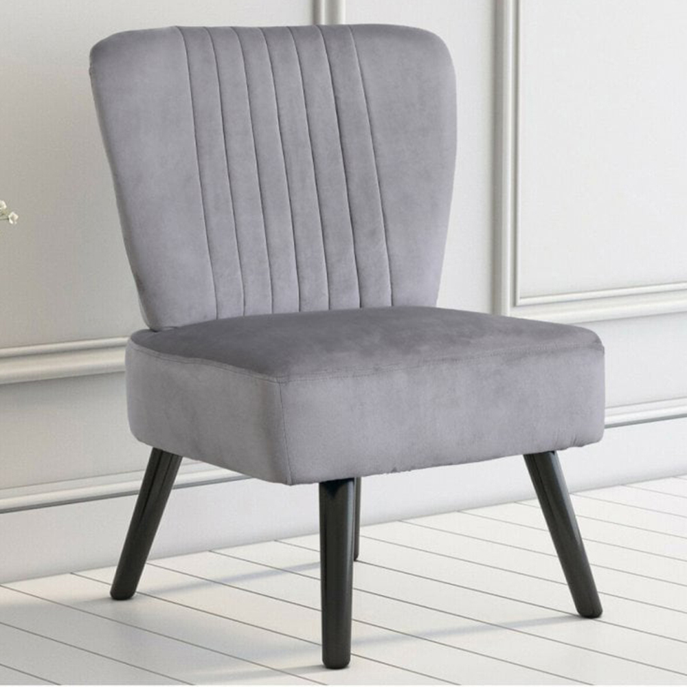 Neo Grey Velvet Shell Accent Chair with Black Legs Image 1