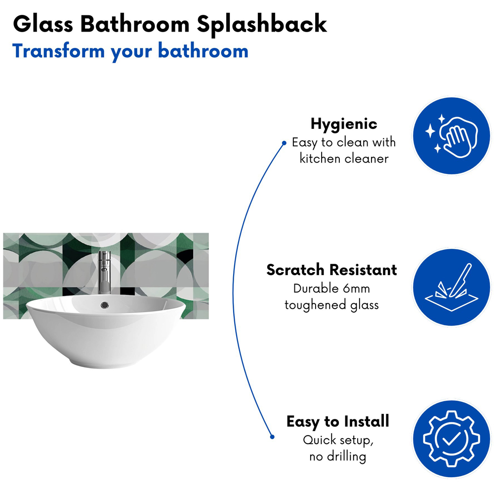 Warren Reed Designer Geometric Grey Green Glass Bathroom Splashback 25 x 60cm Image 4