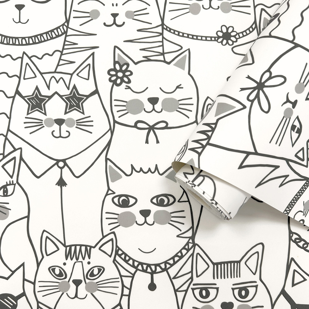 Holden Decor Colour Me Cats Black and White Wallpaper Image 2