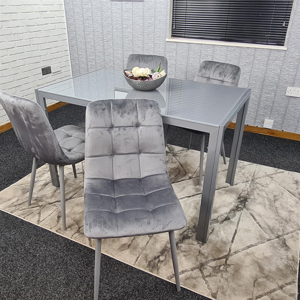 Kosy Koala 4 Seater Glass and Velvet Dining Set Grey Image 5