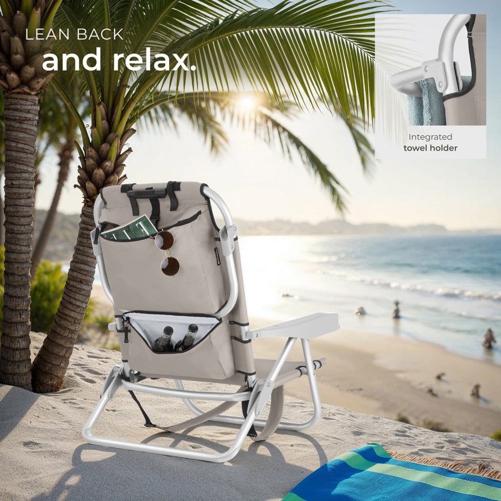 tectake Coral Set of 2 Beige Foldable Beach Chair with Backpack Image 6