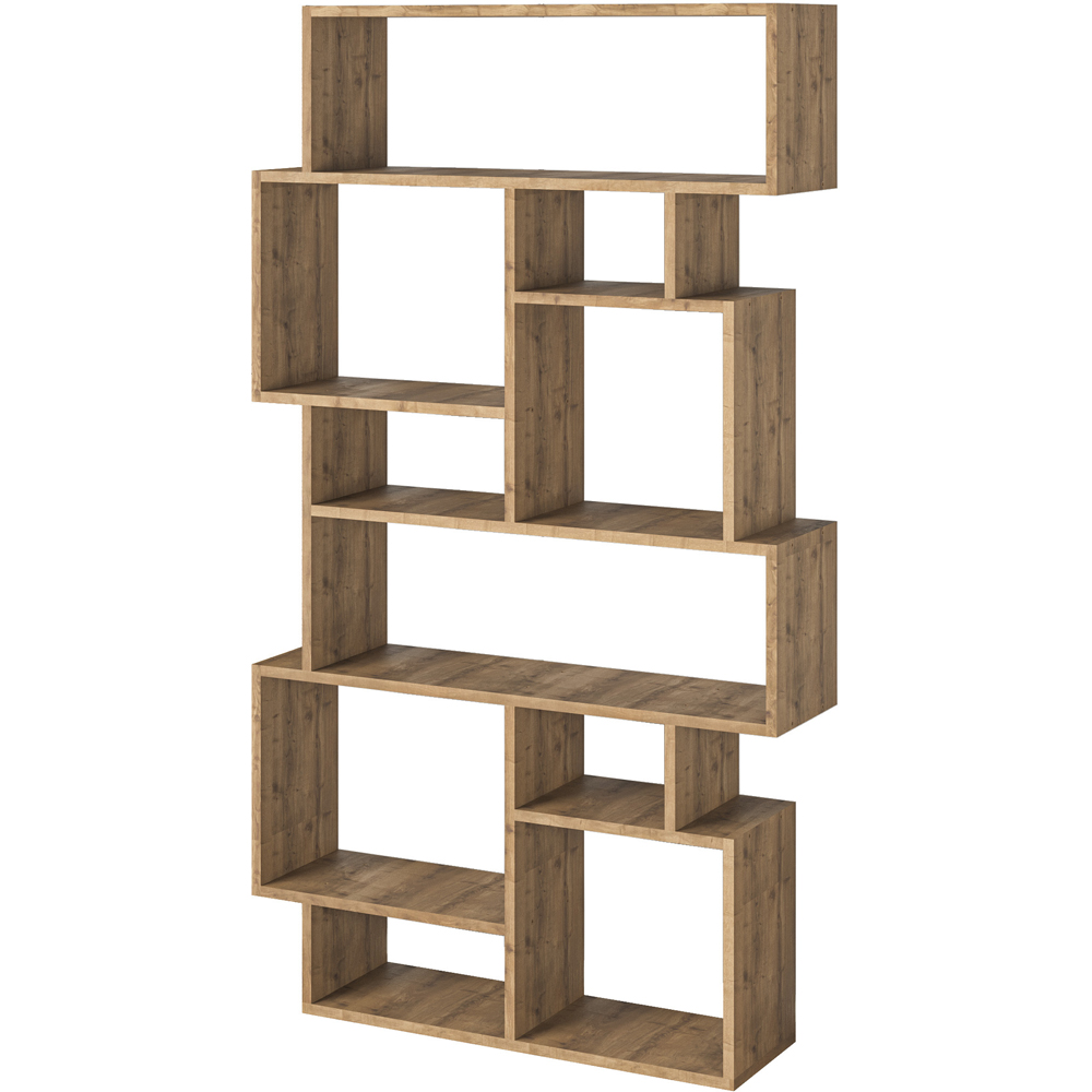 Decortie Karmato 10 Shelf Dark Oak Asymmetric Tall Freestanding Bookcase Image 2