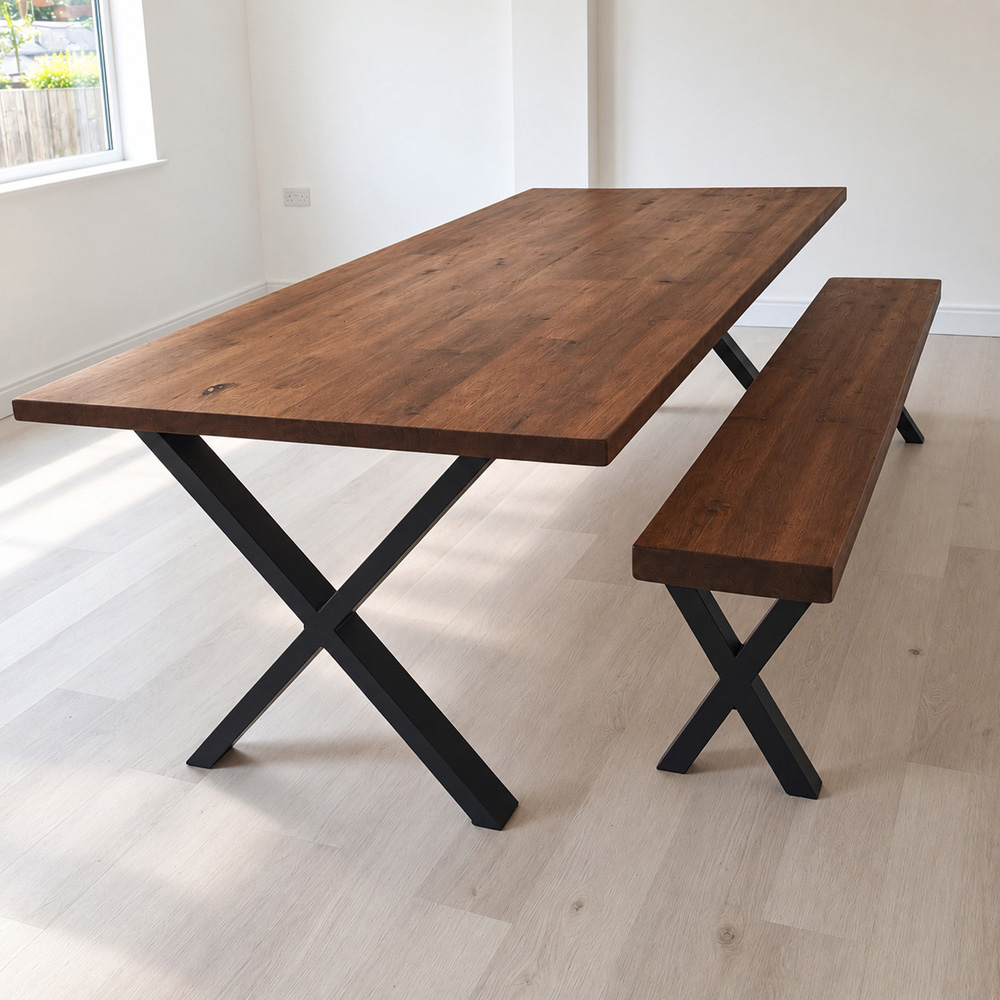 Homebase Dark Oak Brown 6 Seater Sleek and Slender Rustic Dining Table 70 x 150cm Image 3