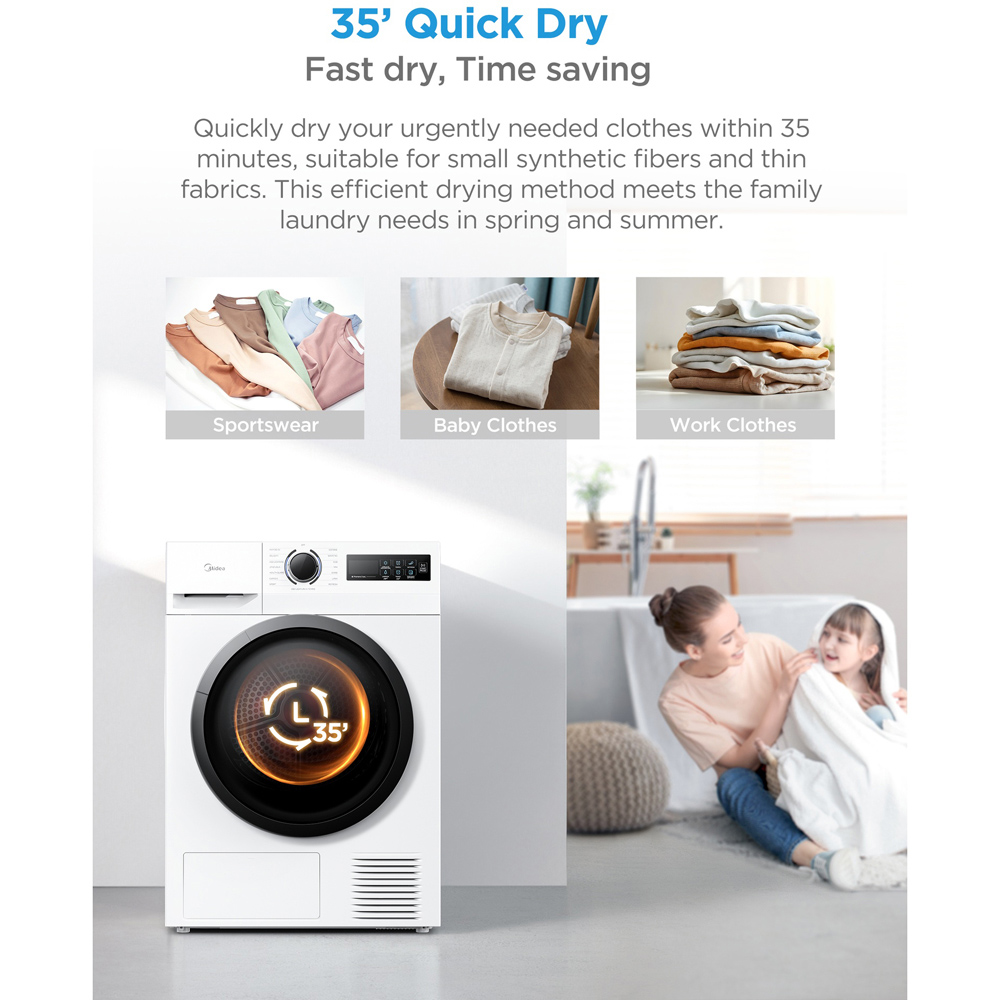 Midea MD110H80D/W White Heat Pump Tumble Dryer 8kg Image 5
