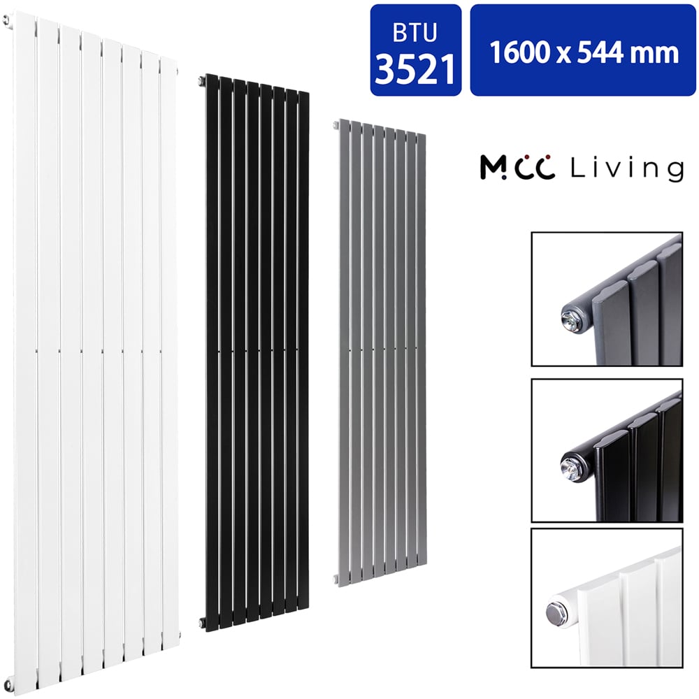 Black 3521 BTU Single Flat Panel Vertical Column Radiator 1600 x 544mm Image 4