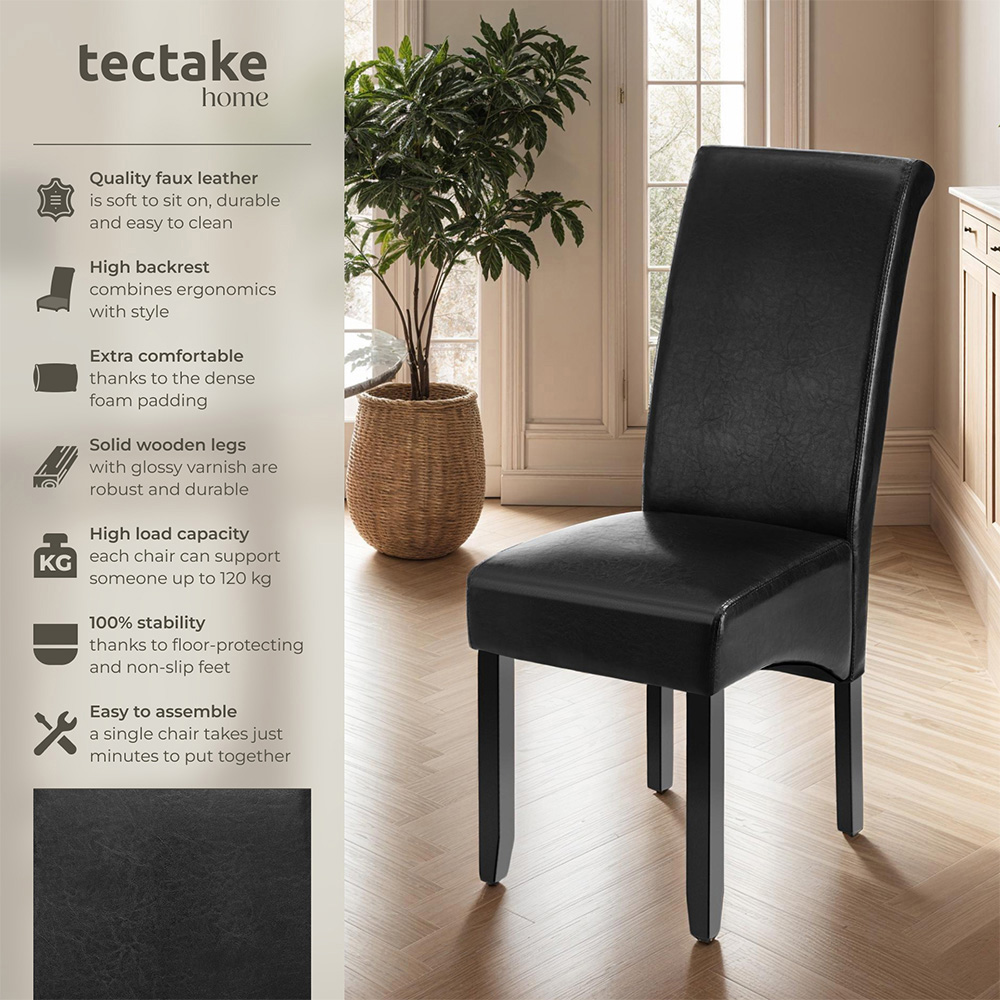 tectake Set of 6 Black Faux Leather High Backrest Dining Chair Image 6