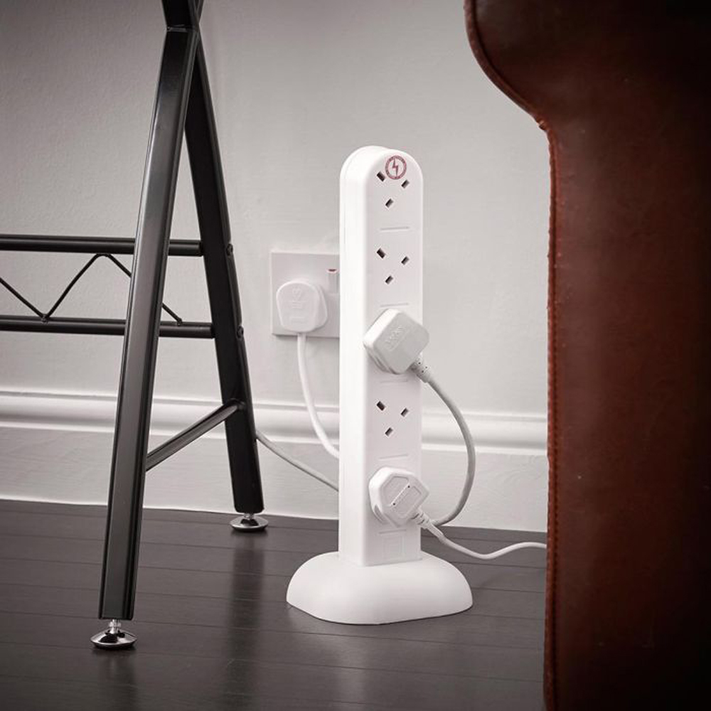 Vonhaus White 10 Socket Surge Protected Tower Extension Lead Image 2