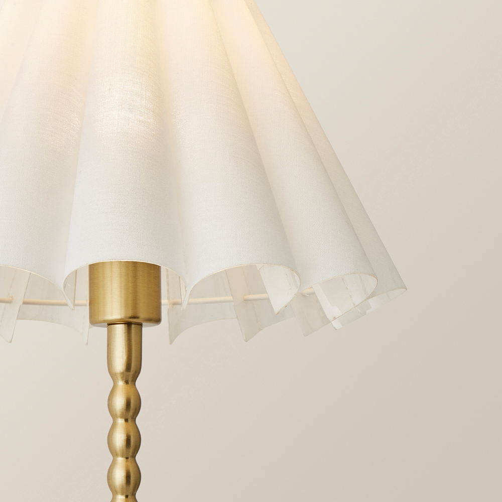 ValueLights Maeve White and Gold Scallop Pleated Tapered Shade Bobbin Bobble Table Lamp and Bulb Image 3