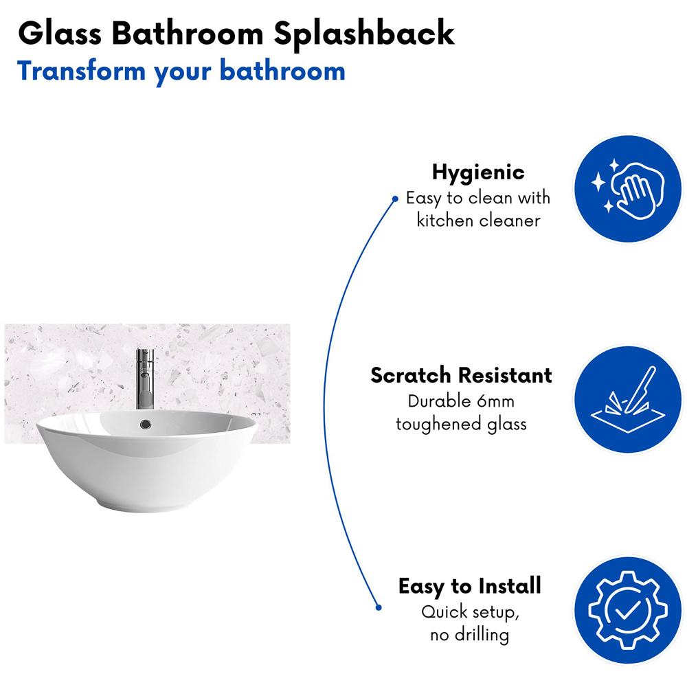 Warren Reed Designer Icy White Quartz Effect Bathroom Splashback 25 x 60cm Image 4