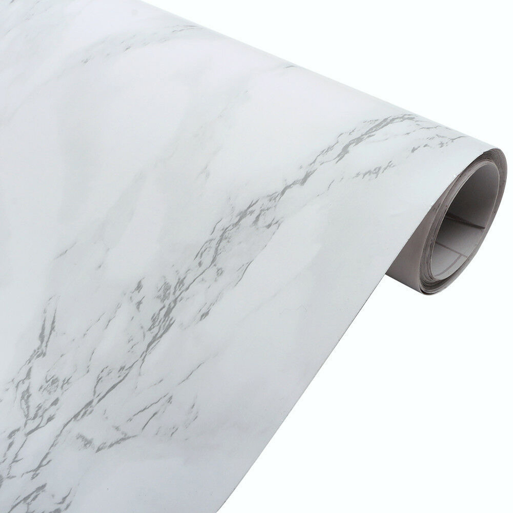Living and Home Marble Effect White Rectangle Self Adhesive Wallpaper Image 5