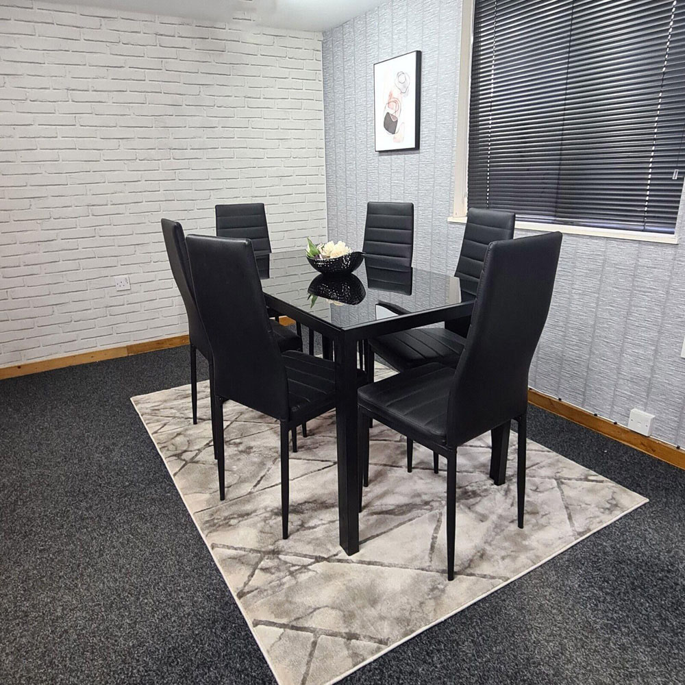 Portland 6 Seater Leather Dining Set Black Image 4