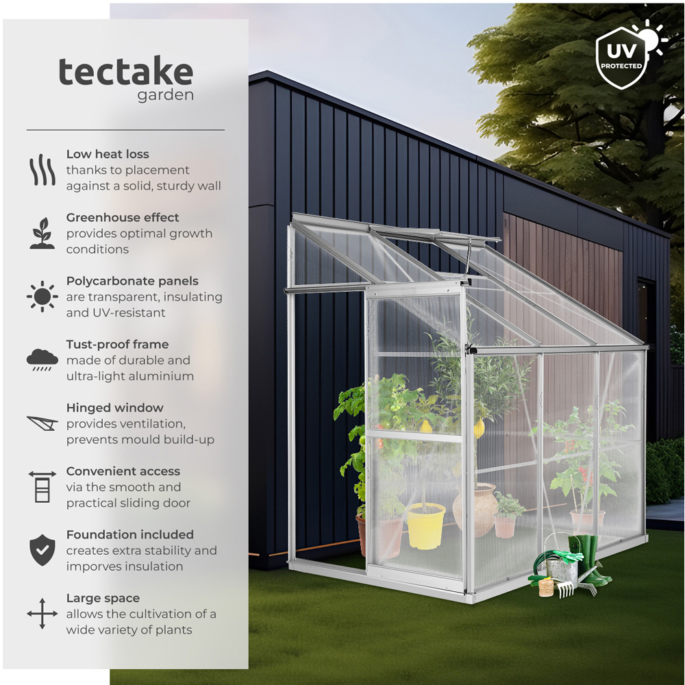 tectake Aluminium Frame 6.2 x 4ft Greenhouse with Base and Lean-To Image 6