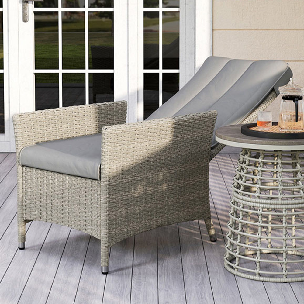 Outsunny Grey Rattan Adjustable Backrest Garden Recliner Chair Image 1