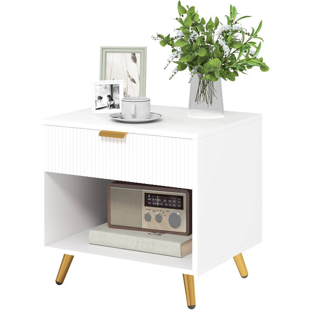 Portland Single Drawer Single Shelf White Bedside Table Image 2