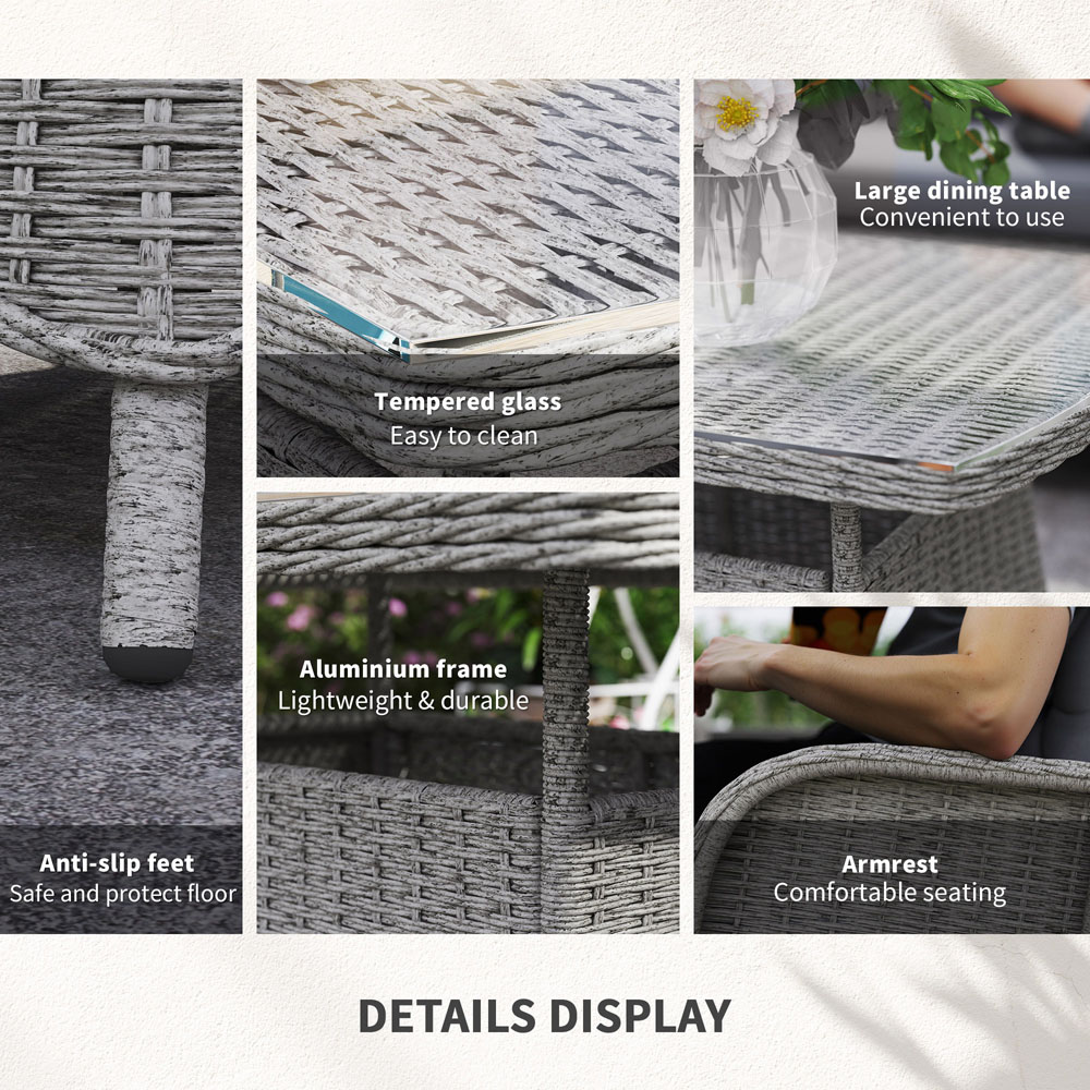 Outsunny 4 Seater Light Grey Wicker Rattan Sectional Garden Patio Sofa Set Image 6