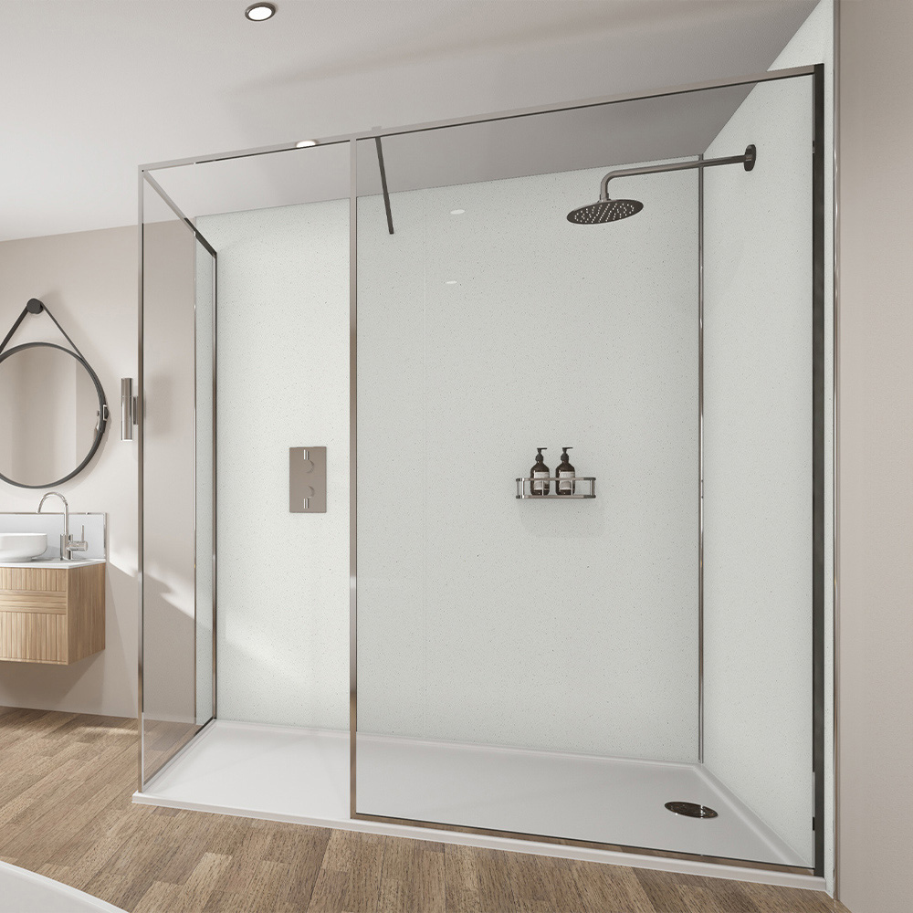 Wetwall Mermaid 2420 x 1210mm Polar Sparkle Concrete Plywood Shower Wall Panel Image 1