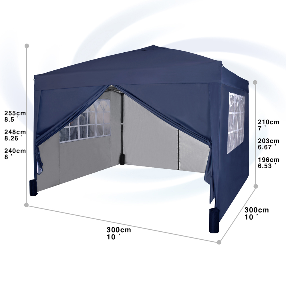 Blue Pop Up Outdoor Canopy Tent with Removable Sidewalls 3 x 3m Image 9