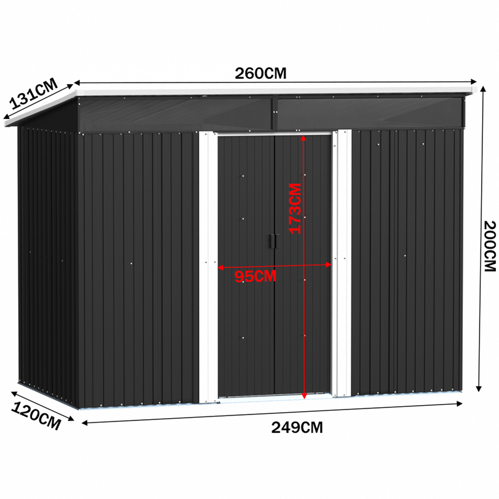 H&O Direct 8.5 x 4ft Black Metal Pent Garden Shed Image 4