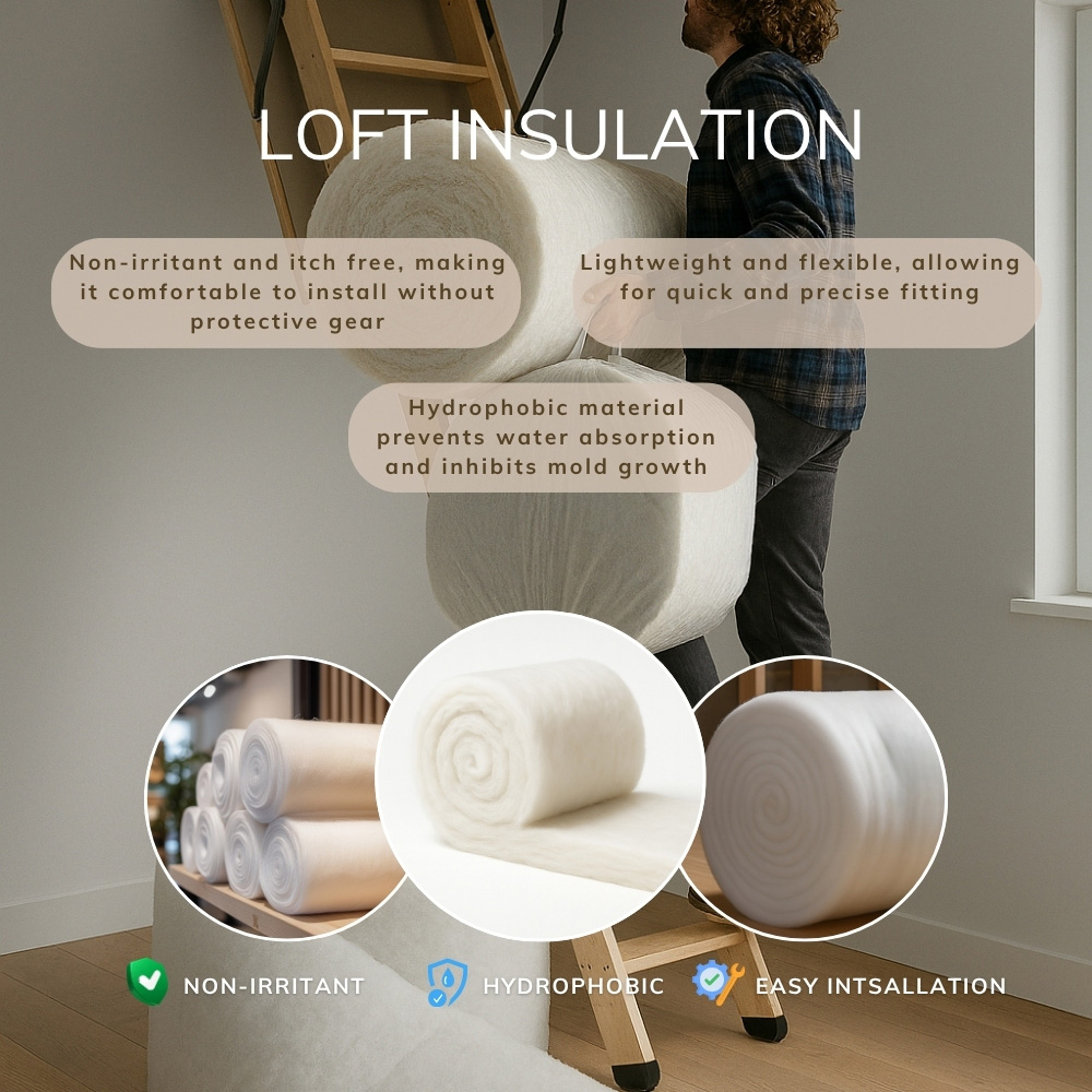 Opulent Home White Eco Polyester Loft Insulation Roll 5m x 570 x 110mm Image 4