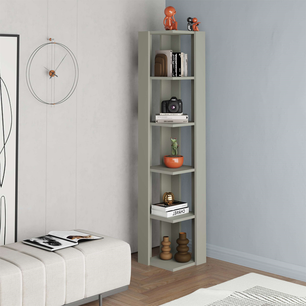 Decortie Nati Ash Green Tall Corner Bookcase Image 5