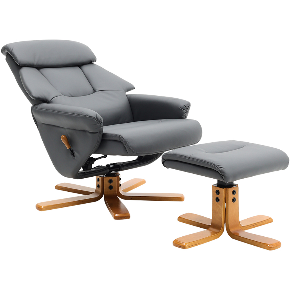 Living and Home Dark Grey Linen Duck Foot Base Swivel Recliner with Ottoman Image 2