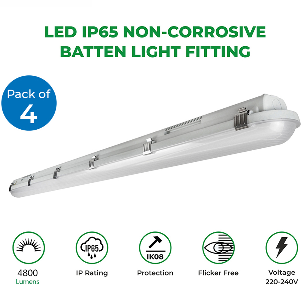 ENER-J 40W 4000K 4800 Lumen Non Corrosive LED Batten Fitting Light 120cm 4 Pack Image 7