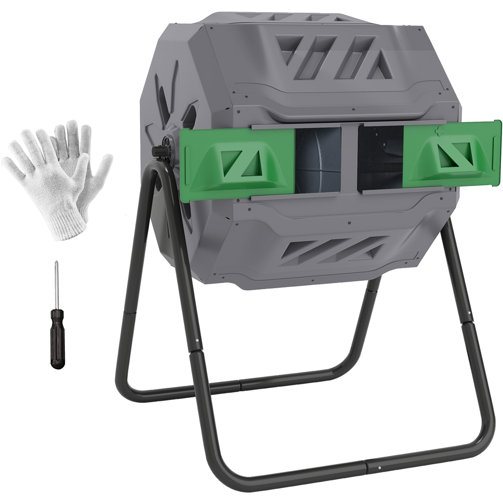 Outsunny 160L Grey 2 Chamber Steel Tumbling Garden Compost Bin Image 3
