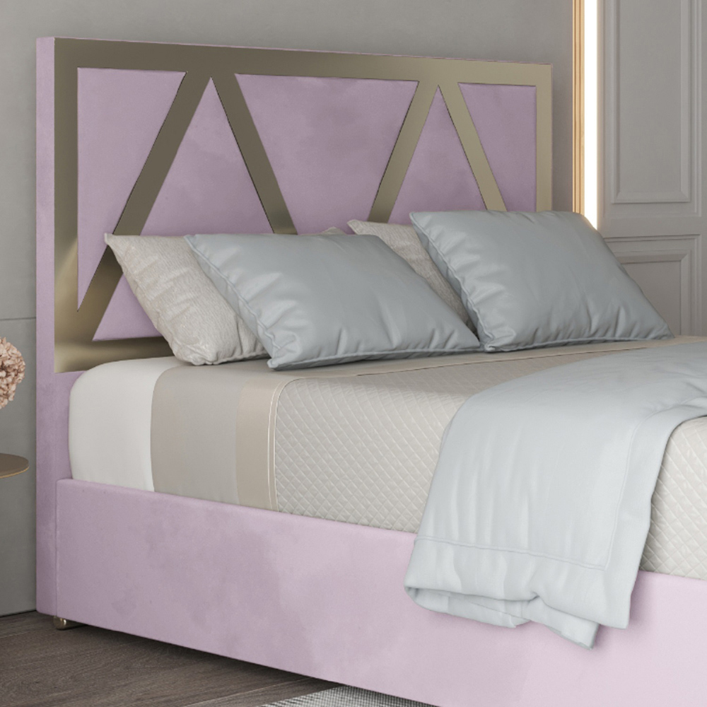 Alison Pink Super King Size Velvet Upholstered Metal Bed Frame with Panelled Headboard Image 3
