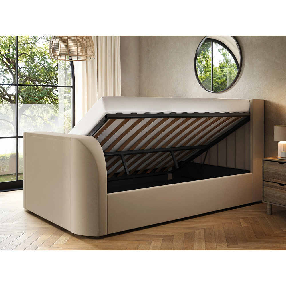 Flair Fallon Double Beige Velvet TV Side Lift Ottoman Bed Image 5