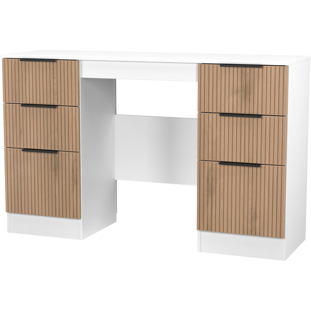 Crowndale Java 6 Drawer Slatt Effect and White Kneehole Desk Image 4