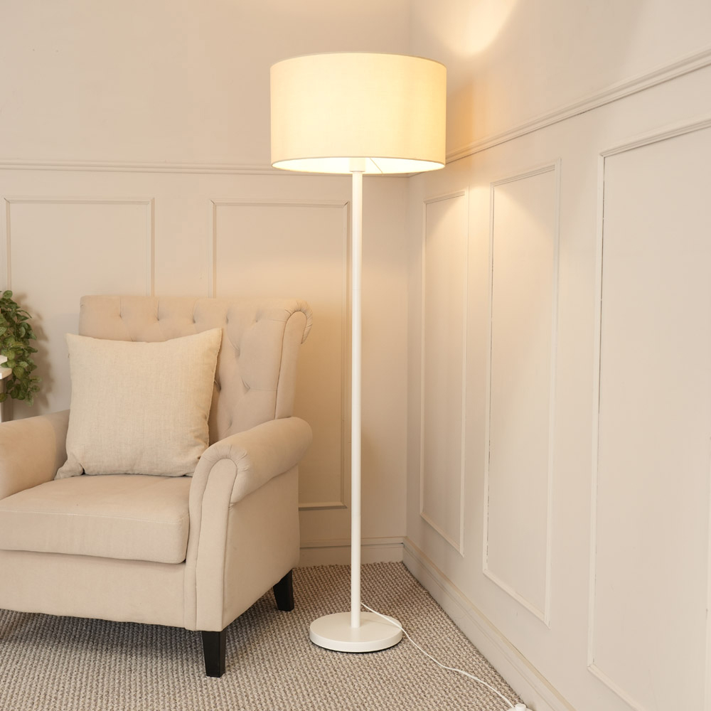 ValueLights Charlie Natural Drum Shade White Single Stem LED Floor Lamp Image 2