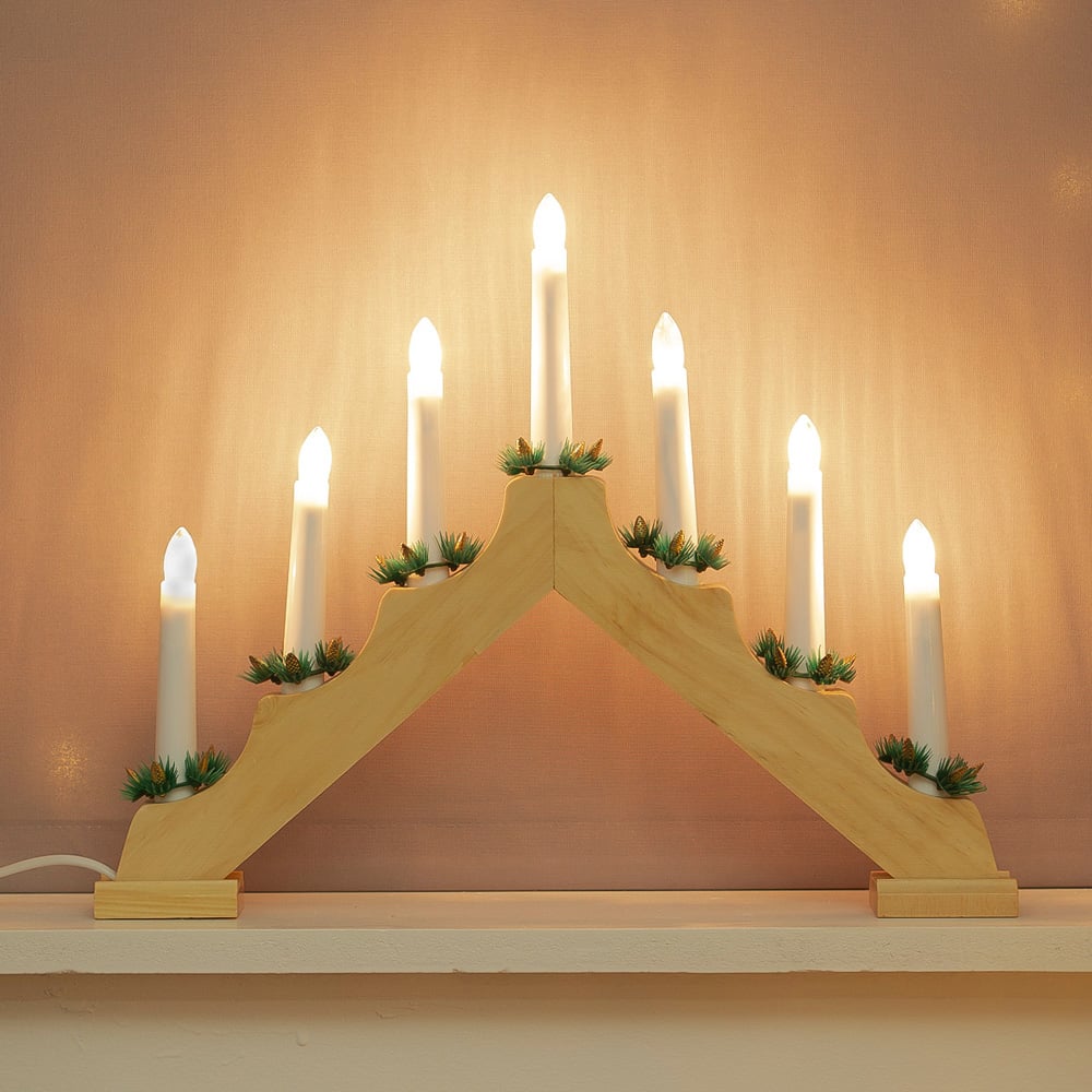 The Christmas Workshop 7 LED Pine Wooden Candle Bridge Light Image 6