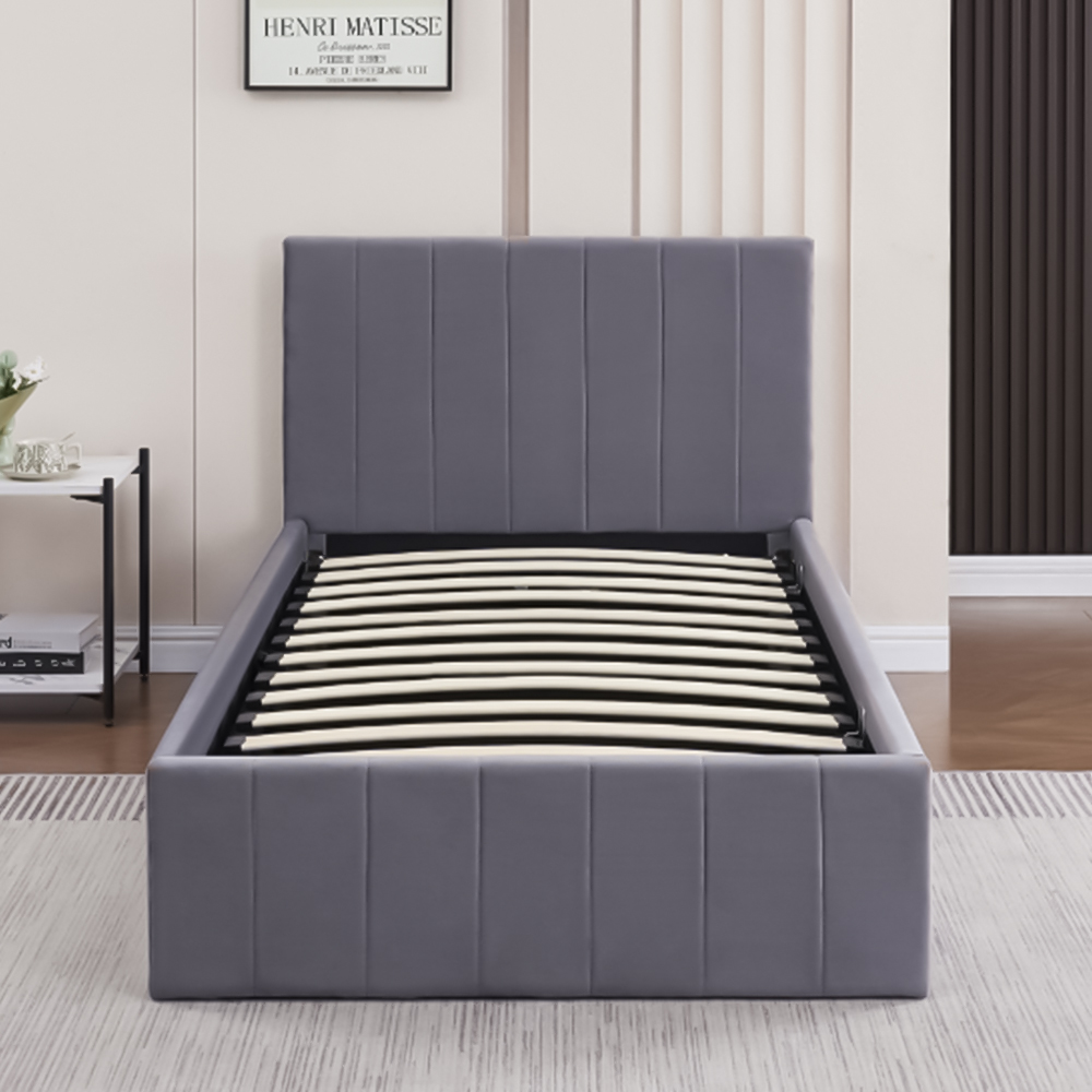 Portland Single Grey Line Pattern Velvet Ottoman Bed Image 5